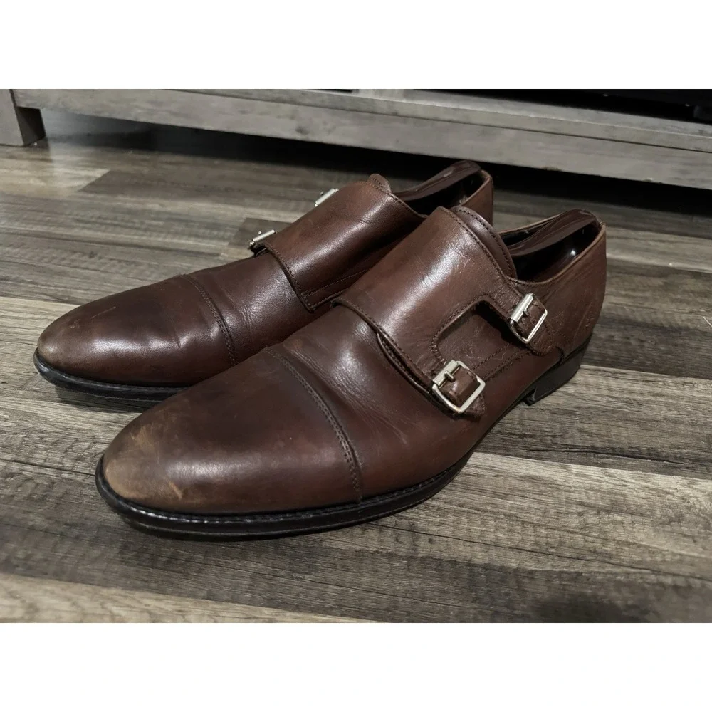 To Boot New York Brown Leather Double Monk Strap Shoes Mens Size 10.5 Made Italy